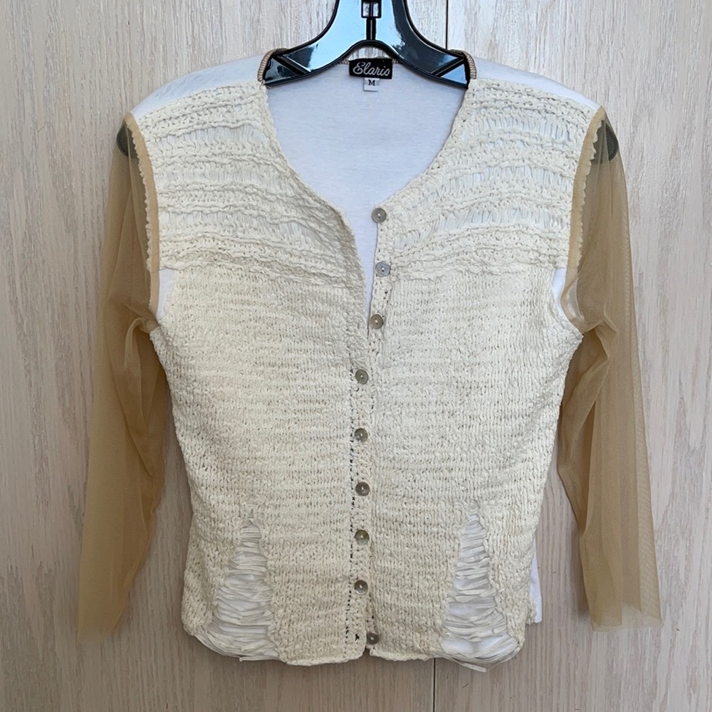 Elaris knit cardigan with tulle sleeves
